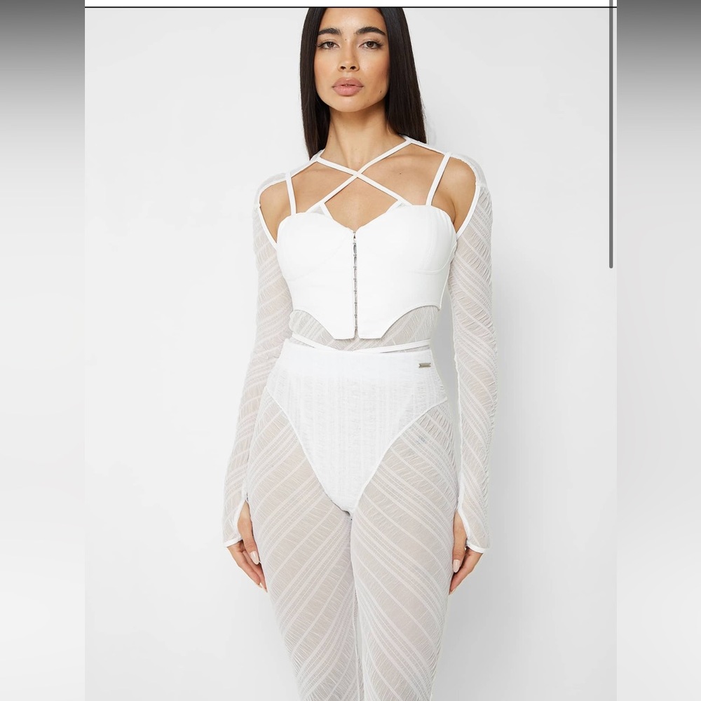 Manière De Voir sheer bodysuit with leather corset